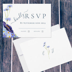 Elegante Wilde Bloem Blauwe Huwelijksreactie RSVP Kaartje