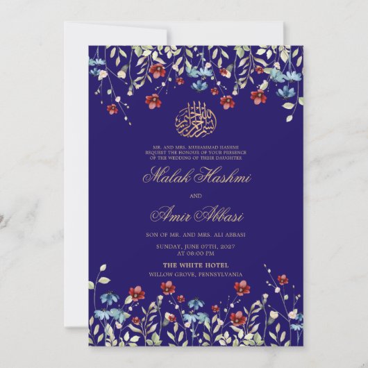 Elegante wilde bloem Blauwe Islamitische Moslim Br Kaart (Voorkant)