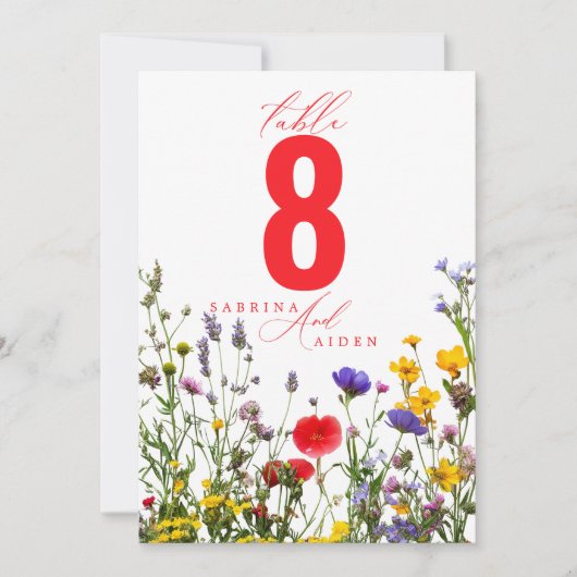 Elegante Wilde Bloem Bloeiende Trouwtafel Nummer (Voorkant)