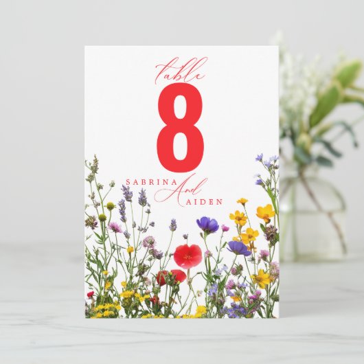 Elegante Wilde Bloem Bloeiende Trouwtafel Nummer (Staand voorkant)