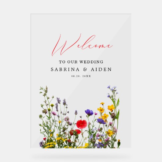 Elegante wilde bloem bloeiende tuin bruiloft acryl bord (Voorkant)