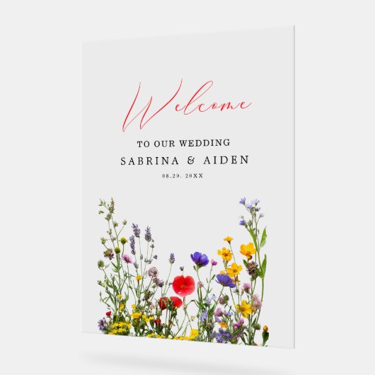 Elegante wilde bloem bloeiende tuin bruiloft acryl bord (Hoek)