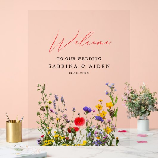 Elegante wilde bloem bloeiende tuin bruiloft acryl bord (Huwelijk)