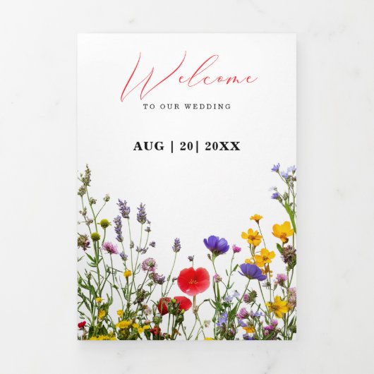 Elegante wilde bloem bloeiende tuin bruiloft drieluik aankondiging (Cover)