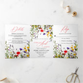 Elegante wilde bloem bloeiende tuin bruiloft drieluik aankondiging (Binnen)