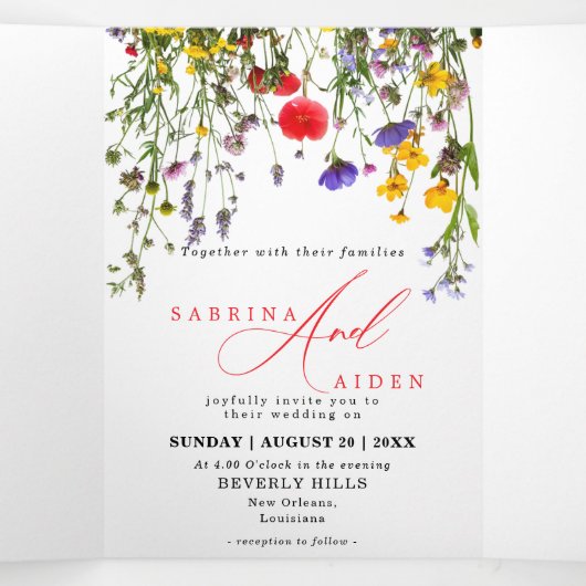 Elegante wilde bloem bloeiende tuin bruiloft drieluik aankondiging (Binnenkant midden)