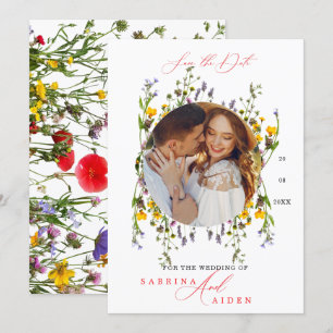 Elegante Wilde Bloem Bloeiende Tuin Bruiloft Foto Save The Date