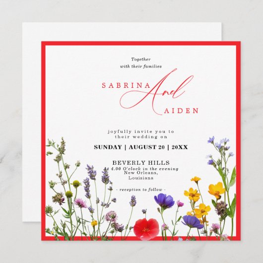 Elegante wilde bloem bloeiende tuin bruiloft kaart (Voorkant / Achterkant)