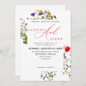 Elegante wilde bloem bloeiende tuin bruiloft kaart (Voorkant / Achterkant)