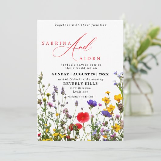 Elegante wilde bloem bloeiende tuin bruiloft kaart (Staand voorkant)