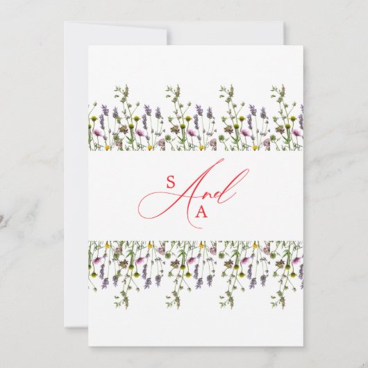 Elegante wilde bloem bloeiende tuin bruiloft kaart (Achterkant)