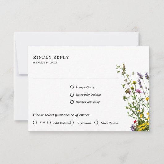 Elegante wilde bloem bloeiende tuin bruiloft RSVP kaartje (Voorkant)