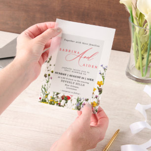 Elegante wilde bloem bloeiende tuin bruiloft vellum uitnodigingen