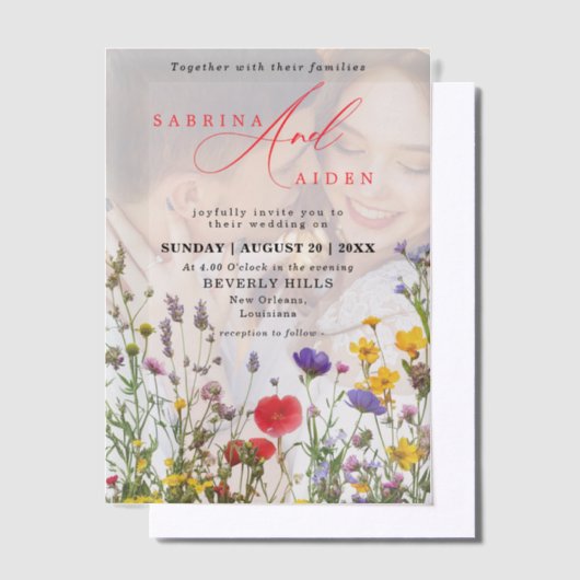 Elegante wilde bloem bloeiende tuin bruiloft vellum uitnodigingen (Offset)