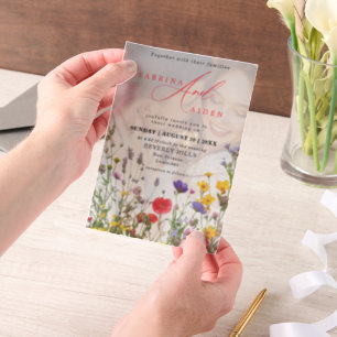 Elegante wilde bloem bloeiende tuin bruiloft vellum uitnodigingen