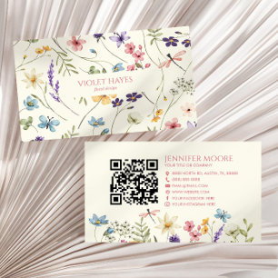 Elegante Wilde Bloem Bloemen Bloemstuk QR Code Visitekaartje