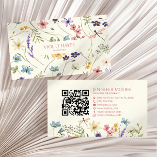 Elegante Wilde Bloem Bloemen Bloemstuk QR Code Visitekaartje