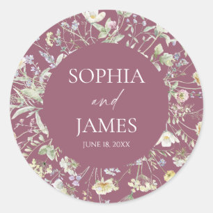 Elegante Wilde Bloem Bloemen Bruiloft Ronde Sticker