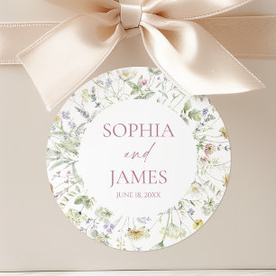 Elegante Wilde Bloem Bloemen Bruiloft Ronde Sticker