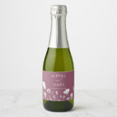 Elegante Wilde Bloem Bloemen Bruiloft Sparkling Wijnetiket (Voorkant)