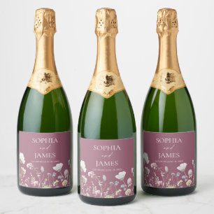 Elegante Wilde Bloem Bloemen Bruiloft Sparkling Wijnetiket