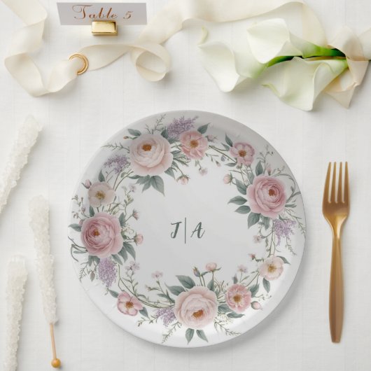 Elegante wilde bloem Bloemen Patroon zomer bruilof Papieren Bordje (Huwelijk)