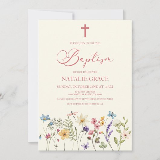 Elegante wilde bloem bloementuin doop kaart (Voorkant)