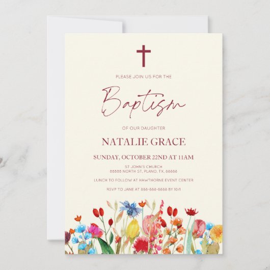 Elegante wilde bloem bloementuin doop kaart (Voorkant)