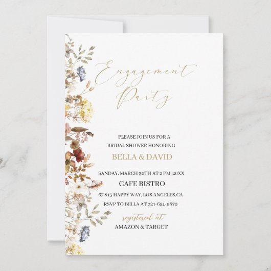 Elegante wilde bloem bloemige verloving Uitnodigin Kaart (Voorkant)