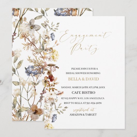 Elegante wilde bloem bloemige verloving Uitnodigin Kaart (Voorkant / Achterkant)