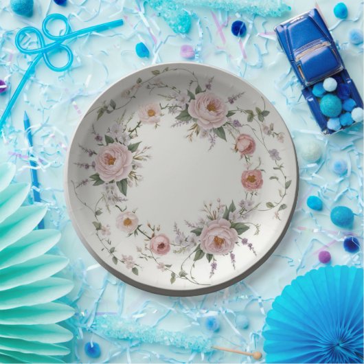 Elegante wilde bloem Bloemmotief zomer bruiloft Papieren Bordje (Feest)