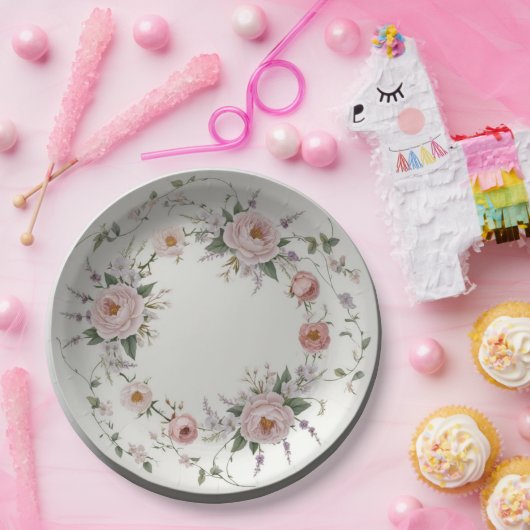 Elegante wilde bloem Bloemmotief zomer bruiloft Papieren Bordje (Feest)