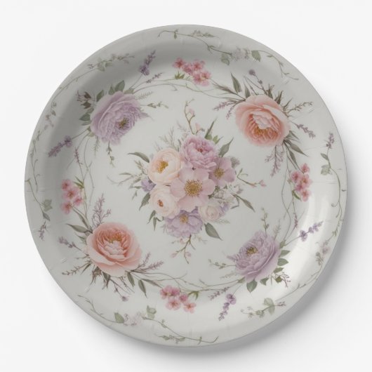 Elegante wilde bloem bloempatroon zomer bruiloft papieren bordje (Voorkant)