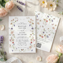 Elegante Wilde Bloem Bloemrijke QR Code Bruiloft