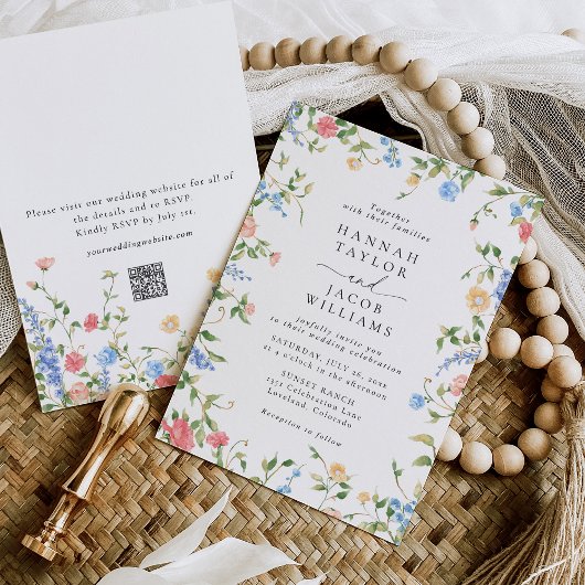 Elegante Wilde Bloem Bloemstuk Boho QR Code Trouwe Kaart