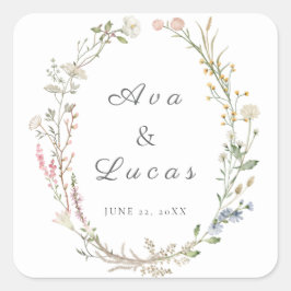 Elegante Wilde Bloem Bloemstuk Trouwdag Tuin Groen Vierkante Sticker