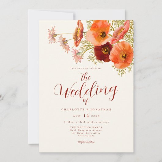 Elegante Wilde Bloem Boho Bruiloft QR Code Kaart (Voorkant)