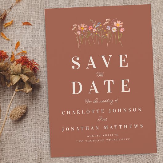 Elegante Wilde Bloem Boho Herfst Terracotta Bruilo Save The Date