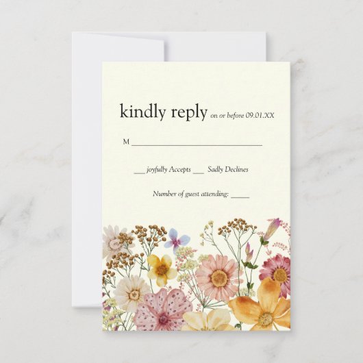 Elegante Wilde Bloem Boho RSVP Kaart (Voorkant)