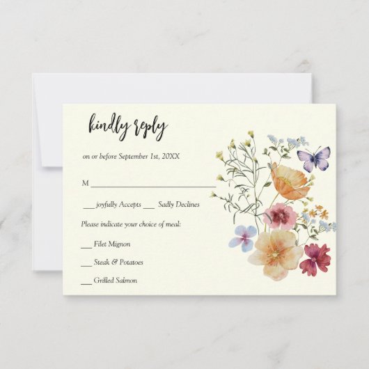 Elegante Wilde Bloem Boho RSVP Kaart (Voorkant)
