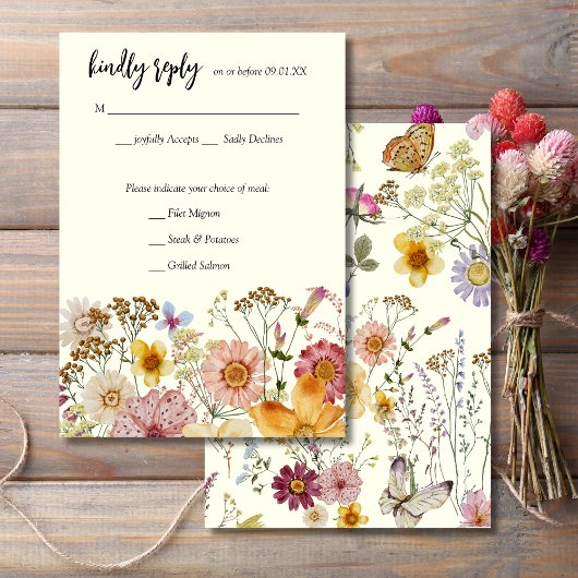 Elegante Wilde Bloem Boho RSVP Kaart