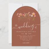Elegante Wilde Bloem Boho Terracotta QR Code Trouw Kaart (Voorkant)