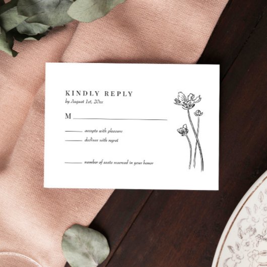 Elegante Wilde Bloem Boho Trouw RSVP Kaart
