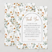 Elegante wilde bloem boho verjaardag bedankkaart (Voorkant / Achterkant)