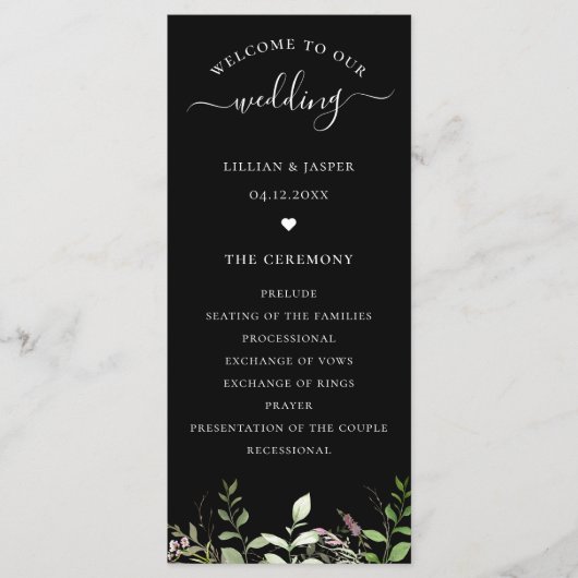 Elegante Wilde Bloem Botanische Trouwprogramma Programmakaart (Voorkant)