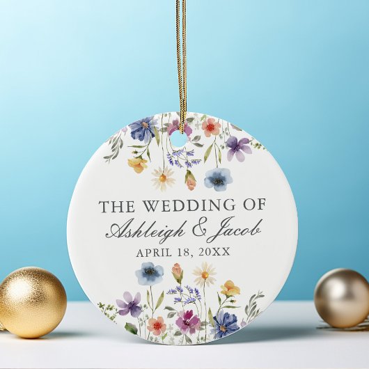 Elegante Wilde Bloem Bruiloft Aangepaste Kerstmis Keramisch Ornament