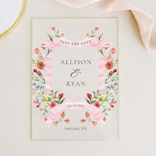 Elegante Wilde Bloem Bruiloft Acryl Save The Date Uitnodigingen