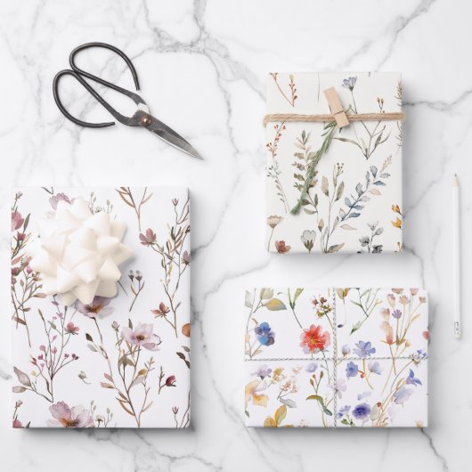 Elegante wilde bloem bruiloft cadeau inpakpapier vel (Voorkant)