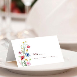 Elegante Wilde Bloem Bruiloft Gevouwen Plaatskaart Plaatskaartje