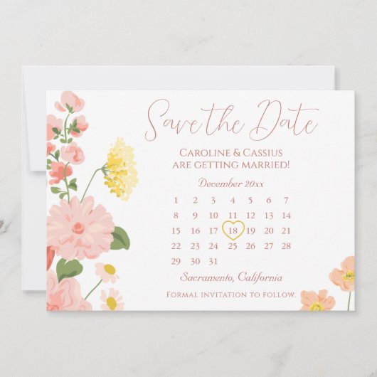 Elegante wilde bloem bruiloft kalender opslaan van save the date (Voorkant)